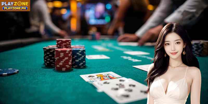 A live poker table setup featuring cards, chips, and a dealer hosting an interactive session.